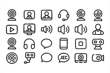 Video chat and streaming line icons for meeting apps and UI dashboards