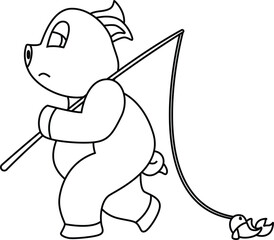 Pig Angler Fish Fishing Animal Vector Graphic Art Illustration