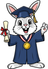 Happy Cartoon Bunny Graduation Diploma Vector Illustration