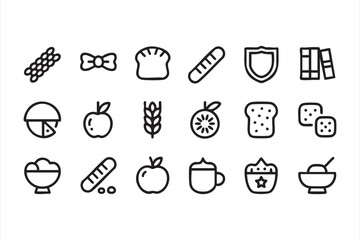 Bread, grain, and fruit icons for culinary UI kits and food-service graphics