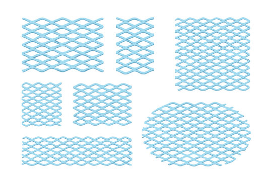 Blue expanded metal mesh textures in various geometric shapes for design