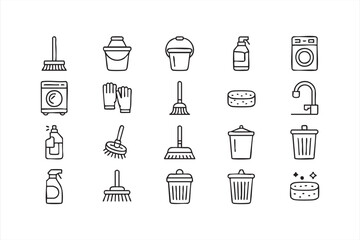 Cleaning supplies icon set for home-care apps, chore planners, and housekeeping tools