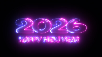 Glowing neon blue and pink effect text 2026 background greeting celebration happy new year