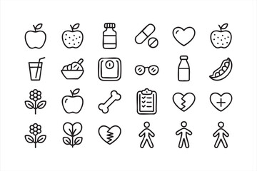 Line Art Health and Nutrition Icons for Wellness Apps and Medical UI