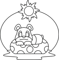Bear Swimming Inflatable float Summer Animal Vector Graphic Art Illustration
