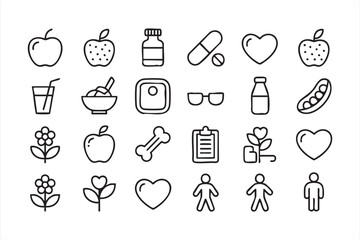 Healthy Lifestyle Vector Icons for Diet Plans and Fitness Tracking Apps