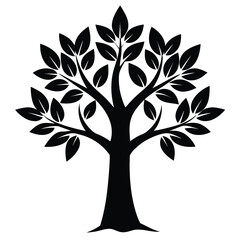 Obraz premium Simple black silhouette of a tree with detailed leaves for nature and forest designs