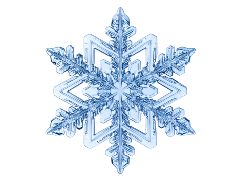 Glass snowflake isolated on a transparent background.