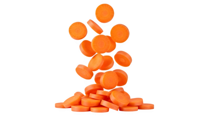 Falling carrot slices on black background healthy food ingredient still life