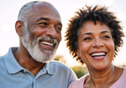 A happy mature african american couple smiling together outdoors. Portrait of a senior black man and woman enjoying retirement and a healthy lifestyle