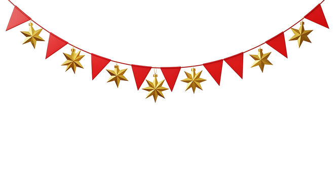 Red and gold festive bunting flags with star shapes for celebration
