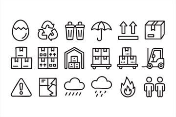 Vector Logistics Icons for Cargo Safety, Freight Distribution, and Storage Systems