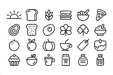 Line Food Icons for Restaurant Branding, Meal Planning, and Menu Graphics