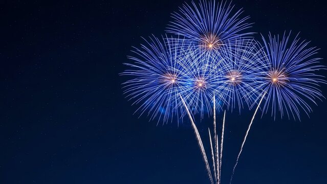 Blue fireworks display against dark night sky - Powered by Adobe