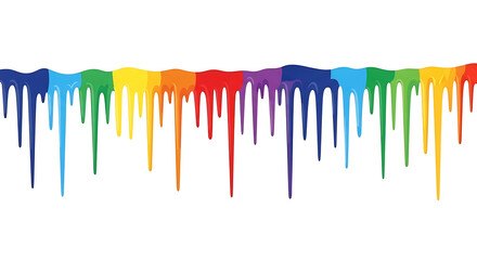 Colorful paint drips in rainbow order on a white background