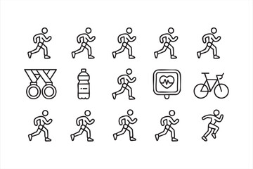 Fitness and Running Outline Icons for Training Apps and Health Tracking