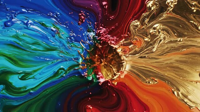 Seamless loop of vibrant spectral liquid colors flowing and merging across an infinite canvas creating a tranquil abstract background flowing, tranquil, multicolor