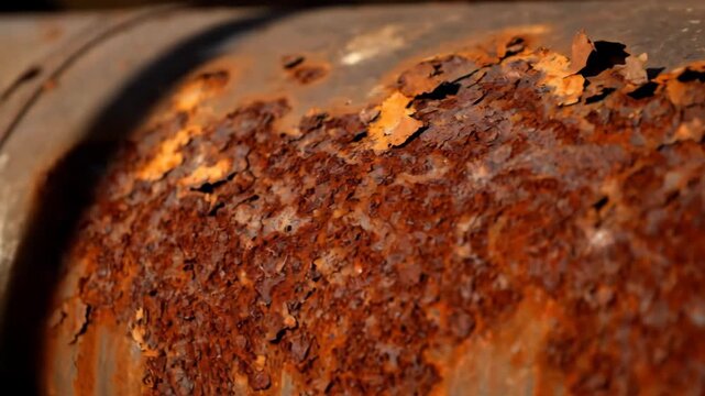 Close-up of rusted weathered metal pipe, abstract surface texture