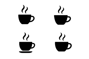 Obraz premium Collection of simple black silhouette icons showing steaming hot coffee or tea cups