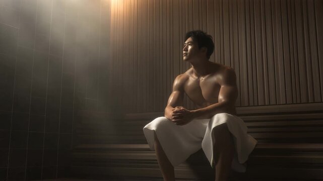 静かな木製ベンチでくつろぐ日本人男性の姿