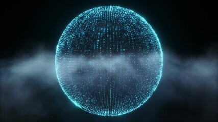 Futuristic technology concept with a glowing blue digital sphere made of particles, representing a global network or big data visualization - Powered by Adobe