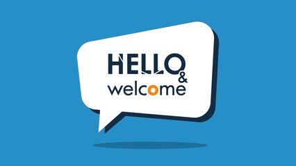 Hello and Welcome Speech Bubble Illustration on Blue Background