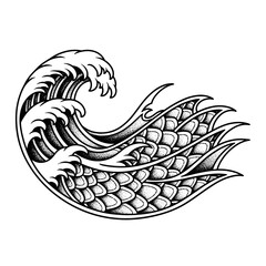Stylized Japanese Wave Dragon Tattoo Design.