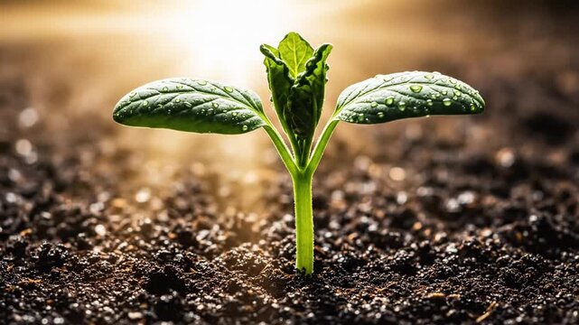 A Young Sprout Emerging From Earth, Illuminated with a Gentle Glow