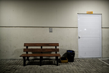 Classic and retro wooden benches in the city