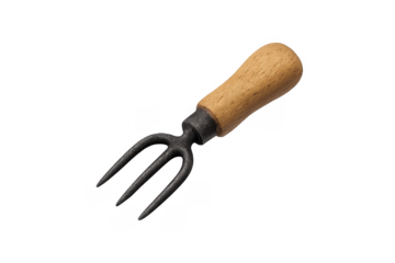 Gardening hand fork tool with wooden handle