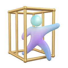 Concept of Human Potential and Freedom with 3D Character in a Cube