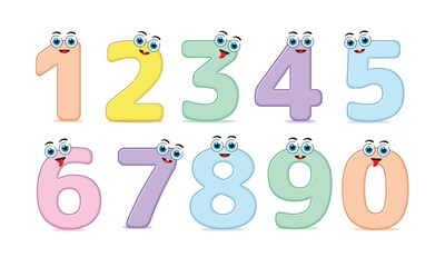 Cute Colorful Numbers Characters for Kids &ndash; 0 to 9 Illustration