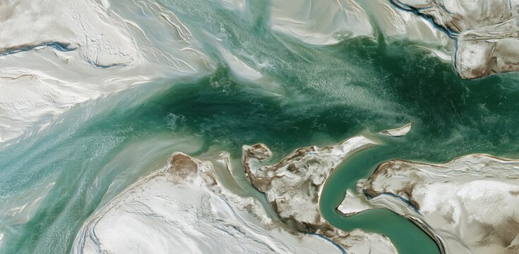 Coastal Serenity: An aerial perspective reveals the dynamic confluence of turquoise waters and sandy shores, a captivating spectacle of nature's artistry.