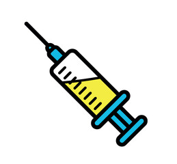 A stylized illustration of a medical syringe filled with yellow liquid represents healthcare and medical treatment.