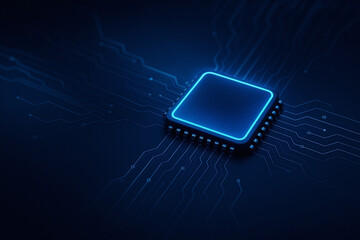Computer microchip on motherboard, AI chip on circuit board, central computer Processor CPU concept.