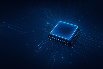 Computer microchip on motherboard, AI chip on circuit board, central computer Processor CPU concept