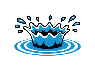 A splash of water creates ripples on the surface as drops fly outwards in a circular pattern, illustrating a dynamic impact.