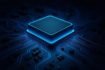 Computer microchip on motherboard, AI chip on circuit board, central computer Processor CPU concept.
