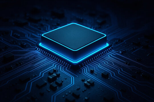 Computer microchip on motherboard, AI chip on circuit board, central computer Processor CPU concept. - Powered by Adobe
