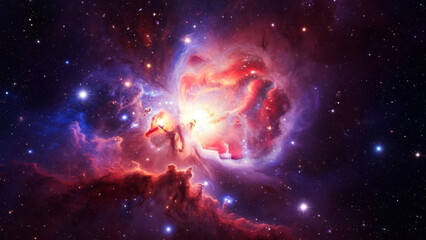 Obraz premium Vibrant and colorful nebula glowing brightly in deep space surrounded by countless stars and cosmic dust clouds