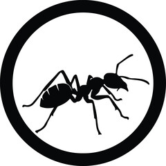 Illustration ant insect inside circle simple black and white silhouette vector