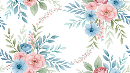 floral background with flowers, Watercolor floral wreath pattern, elegant pastel palette, seamless