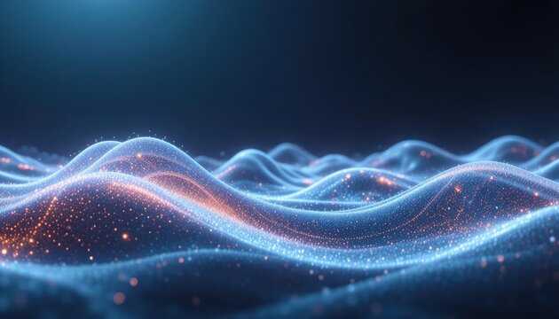 Captivating abstract waves of glowing particles in a dark setting Generative AI
