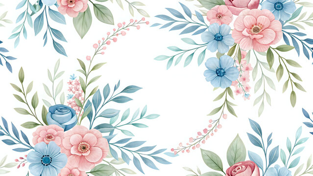 floral background with flowers, Watercolor floral wreath pattern, elegant pastel palette, seamless