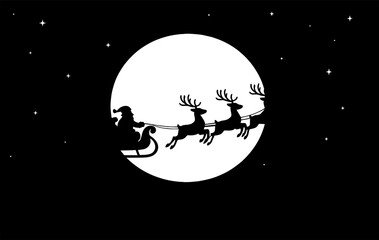 Santa Sleigh Silhouette Against Full Moon