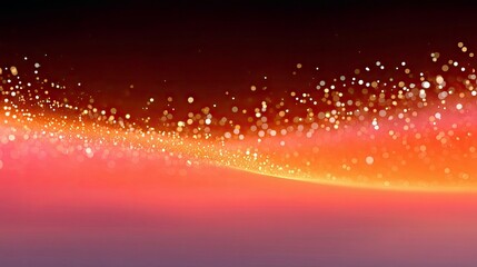 Abstract image of sparkling particles flowing across a gradient background with orange, red, and purple hues. The image evokes a sense of movement and energy.