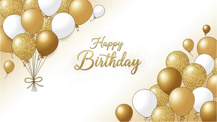 Golden balloons and sparkling confetti celebrating a happy birthday with elegant typography © Stock Image Paradise