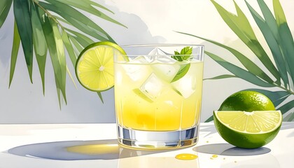 Refreshing Tropical Lime Drink in Glass.