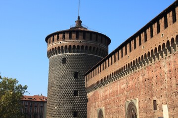 Milan city, Italy. Castello Sforzesco (Sforza Castle) - old landmark of Lombardy.