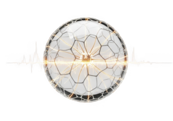 Glowing energy orb with pulsating soundwaves isolated on transparent background for science and technology